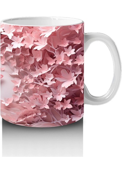 Pembe Çiçeklerle Çevrili Uçan Kelebekler – Baskılı Kahve Kupası fırsatları