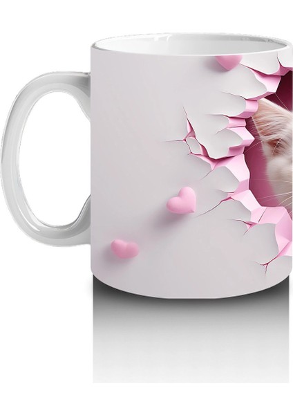 Pembe Kalplerle Çevrili Çift Yavru Kedi – Baskılı Kahve Kupası fiyatları