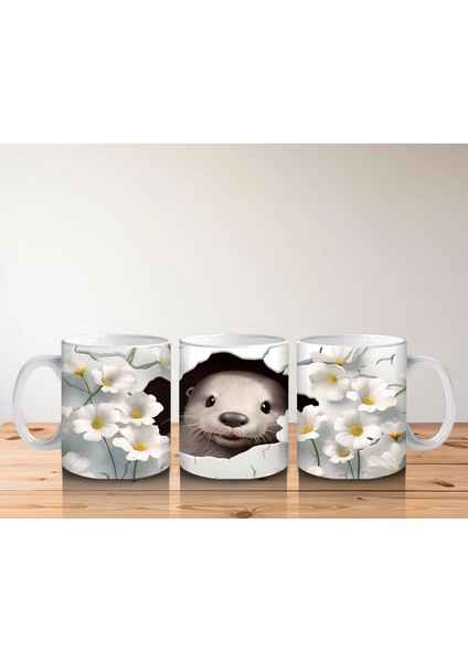 Beyaz Çiçekler Arasında Gülümseyen Sevimli Ayı – Baskılı Kahve Kupası indirimleri