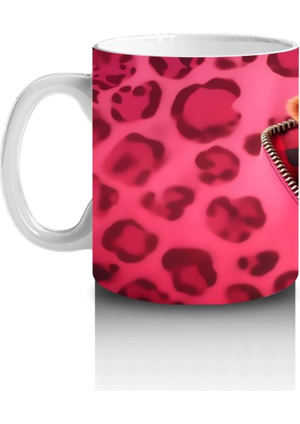 Leopar Desenli Zemin Üzerinde Buzağı Figürü - Baskılı Kahve Kupası fiyatları