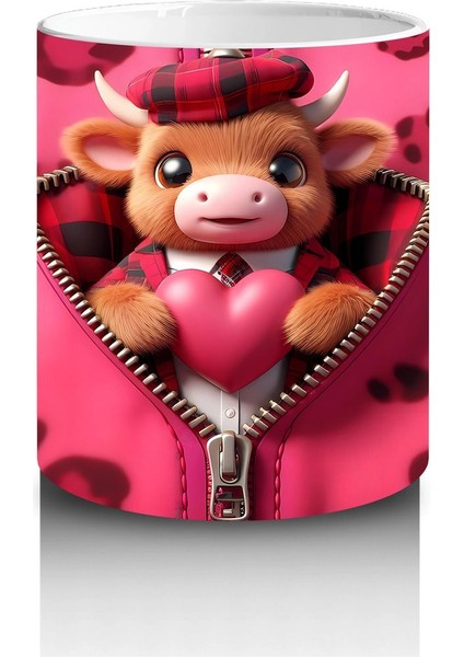 Leopar Desenli Zemin Üzerinde Buzağı Figürü - Baskılı Kahve Kupası modelleri