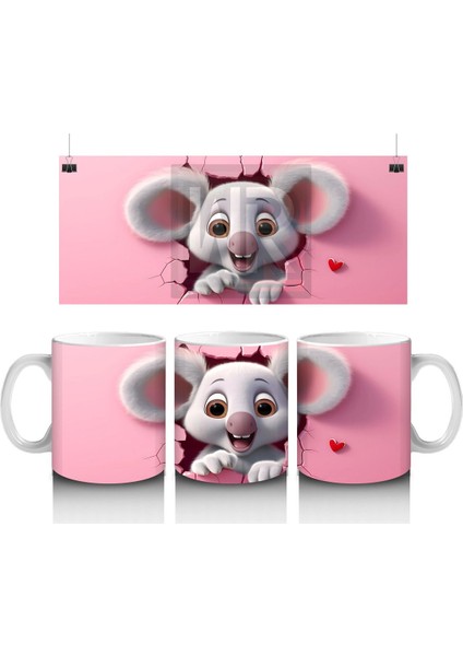 Pembe Zemin Üzerinde Sevimli Fare – Baskılı Kahve Kupası