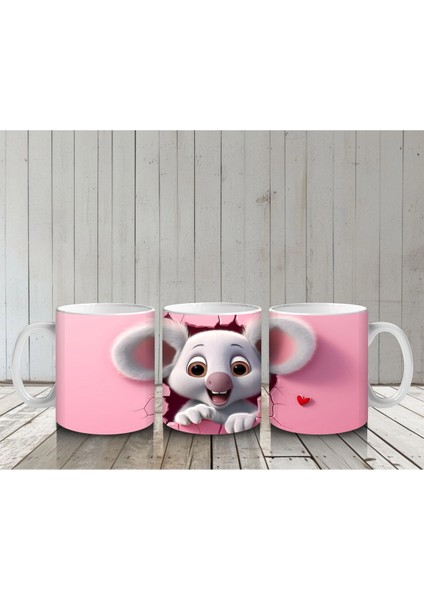 Pembe Zemin Üzerinde Sevimli Fare – Baskılı Kahve Kupası