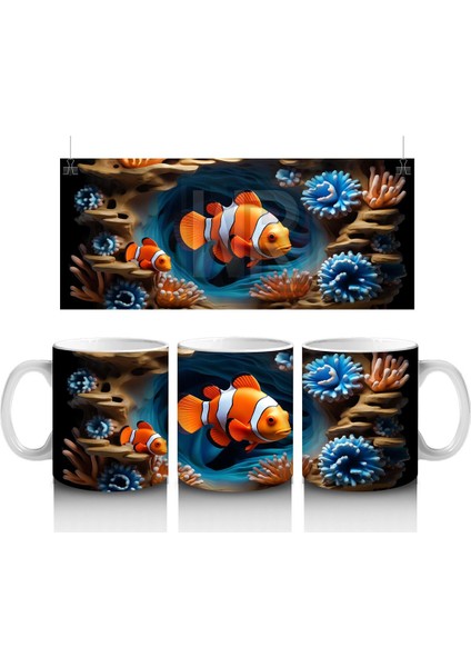 Mercan Resifinde Yüzen Neşeli Palyaço Balığı – Baskılı Kahve Kupası