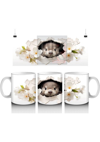 Beyaz Çiçekler Içinde Tatlı Fok Yavrusu – Baskılı Kahve Kupası