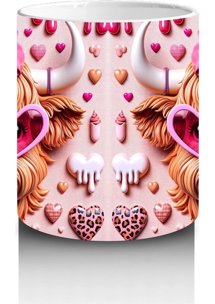 Aşk Temalı Kalpli Gözlük Takmış Sevimli Inek - Baskılı Kahve Kupası modelleri