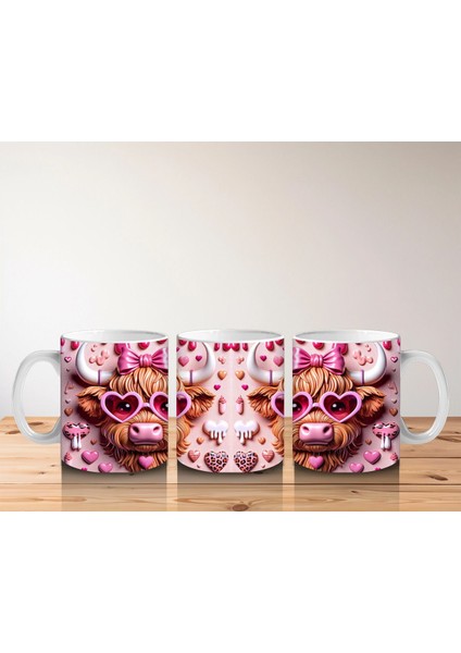 Aşk Temalı Kalpli Gözlük Takmış Sevimli Inek - Baskılı Kahve Kupası indirimleri