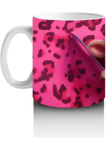 Pembe Leopar Desenli Arka Planda Romantik Ayıcık – Baskılı Kahve Kupası fiyatları