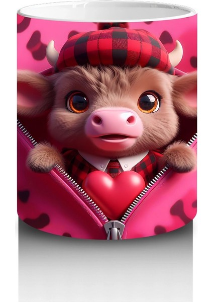 Pembe Leopar Desenli Arka Planda Romantik Ayıcık – Baskılı Kahve Kupası modelleri