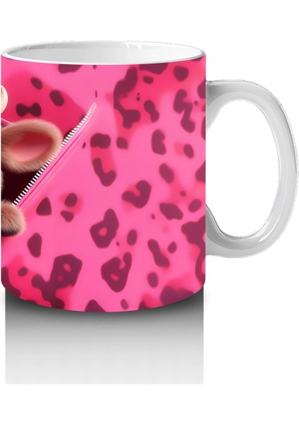 Pembe Leopar Desenli Arka Planda Romantik Ayıcık – Baskılı Kahve Kupası fırsatları