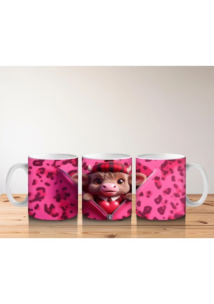 Pembe Leopar Desenli Arka Planda Romantik Ayıcık – Baskılı Kahve Kupası indirimleri