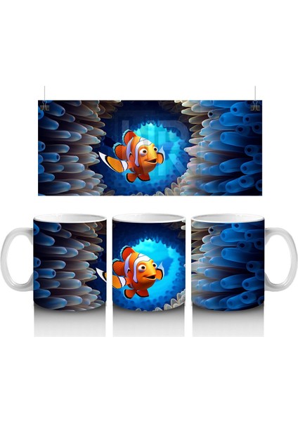 Dalgalar Arasında Yüzen Neşeli Balık – Baskılı Kahve Kupası