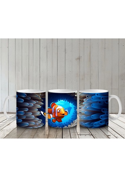 Dalgalar Arasında Yüzen Neşeli Balık – Baskılı Kahve Kupası