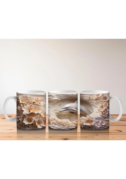 Mercan Kayalıklarında Yüzen Zarif Yunus Desenli Kupa Bardak indirimleri