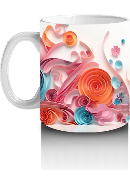 Renkli Çiçekli Desende Mavi Gözlü Kedi – Baskılı Kahve Kupası fiyatları