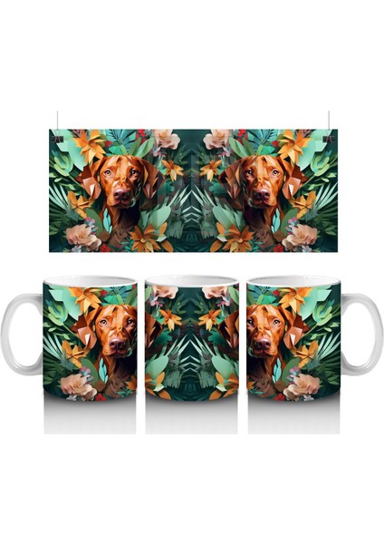 Renkli Arka Planda Ayna Simetrili Köpek – Baskılı Kahve Kupası