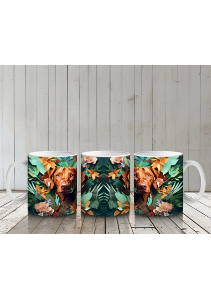 Renkli Arka Planda Ayna Simetrili Köpek – Baskılı Kahve Kupası