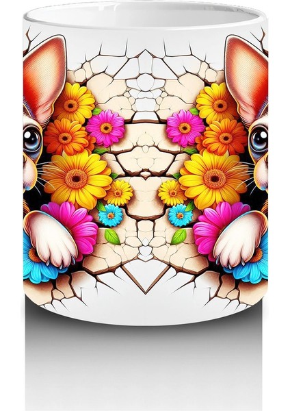 Renkli Çiçeklerle Süslenmiş Chihuahua Deseni - Baskılı Kahve Kupası modelleri