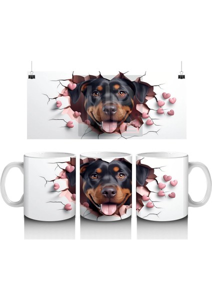 Kalpler Arasında Gülümseyen Doberman – Baskılı Kahve Kupası