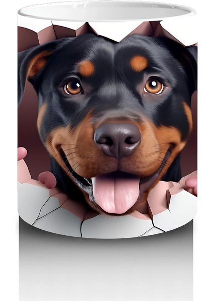 Kalpler Arasında Gülümseyen Doberman – Baskılı Kahve Kupası modelleri