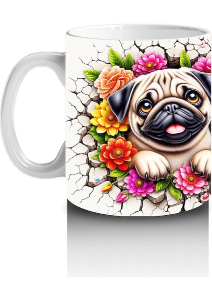 Renkli Çiçeklerle Süslenmiş Sevimli Köpekler – Baskılı Kahve Kupası fiyatları