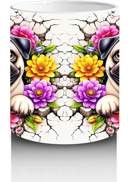 Renkli Çiçeklerle Süslenmiş Sevimli Köpekler – Baskılı Kahve Kupası modelleri