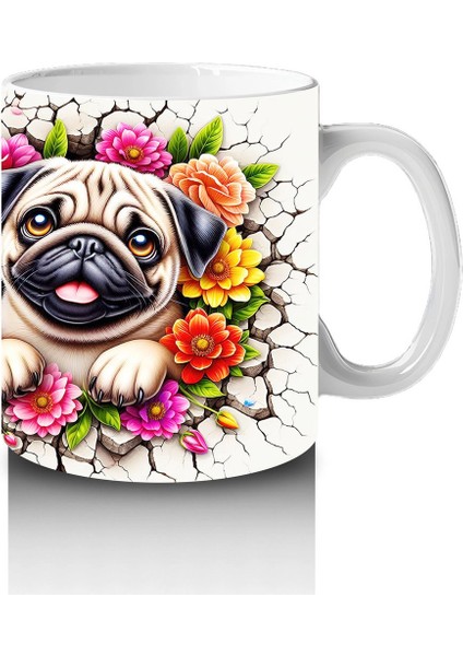 Renkli Çiçeklerle Süslenmiş Sevimli Köpekler – Baskılı Kahve Kupası fırsatları