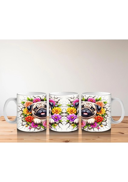Renkli Çiçeklerle Süslenmiş Sevimli Köpekler – Baskılı Kahve Kupası indirimleri