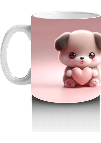 Kalp Tutan Sevimli Peluş Köpek Figürü - Baskılı Kahve Kupası fiyatları