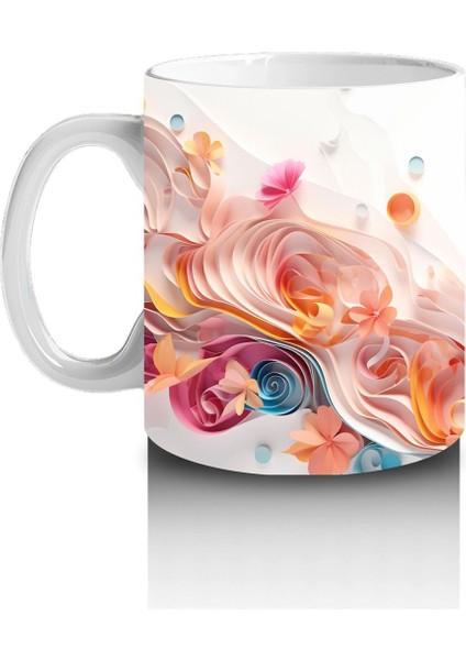 Turuncu Çiçekli Fon Üzerinde Beyaz Yavru Kedi – Baskılı Kahve Kupası fiyatları