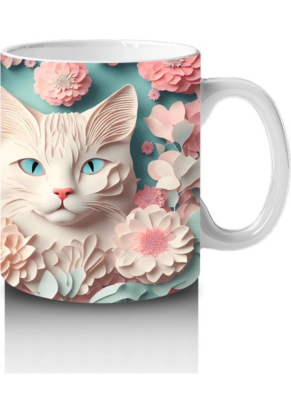 Süslemeli Fon Üzerinde Ayna Yansımalı Kediler – Baskılı Kahve Kupası fırsatları