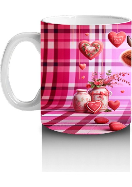 Pembe Kareli Fon Üzerinde Şapkalı Sevimli Kız Maskot – Baskılı Kupa Bardak fiyatları