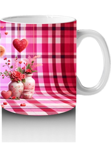 Pembe Kareli Fon Üzerinde Şapkalı Sevimli Kız Maskot – Baskılı Kupa Bardak fırsatları