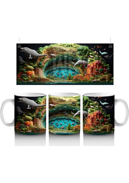 Doğal Lagün Manzarasında Foklar ve Balıklar – Baskılı Kahve Kupası