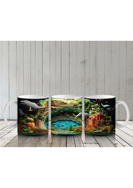 Doğal Lagün Manzarasında Foklar ve Balıklar – Baskılı Kahve Kupası