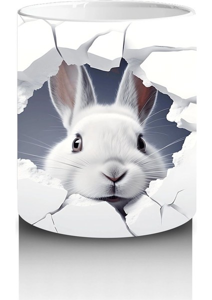 Çatlak Duvardan Bakan Sevimli Beyaz Tavşan – Baskılı Kahve Kupası modelleri