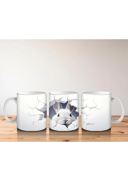 Çatlak Duvardan Bakan Sevimli Beyaz Tavşan – Baskılı Kahve Kupası indirimleri