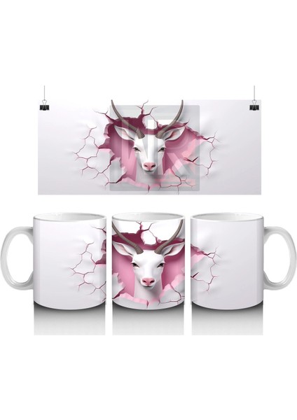 Çatlak Kalpli Duvar Arasında Tek Boynuzlu Keçi – Baskılı Kahve Kupası