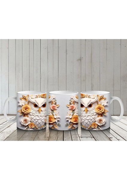 Güneş Çiçekleri Arasında Bilge Baykuş Çifti – Baskılı Kahve Kupası