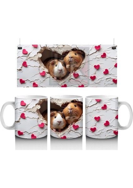 Kalpli Arka Planda Sevimli Kobaylar - Baskılı Kahve Kupası