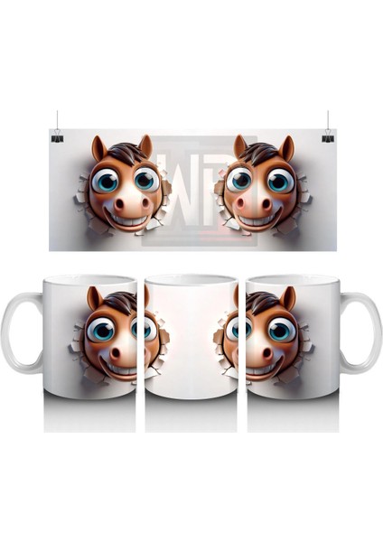 Sevimli Gözlü Ikiz At Maskotları – Baskılı Kahve Kupası