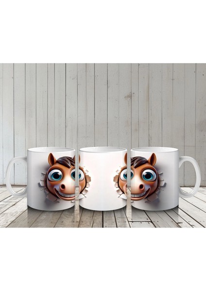 Sevimli Gözlü Ikiz At Maskotları – Baskılı Kahve Kupası