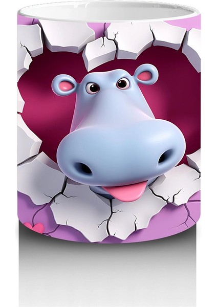 Kalplerle Süslenmiş Sevimli Inek Figürü - Baskılı Kahve Kupası modelleri