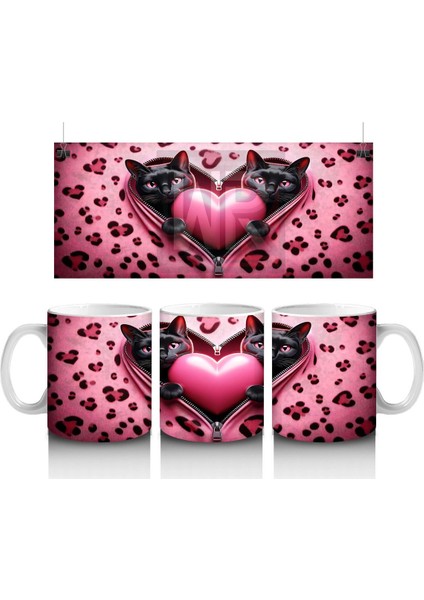 Kalpli Pembe Yastık Tutan Kedi – Baskılı Kahve Kupası