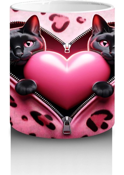 Kalpli Pembe Yastık Tutan Kedi – Baskılı Kahve Kupası modelleri