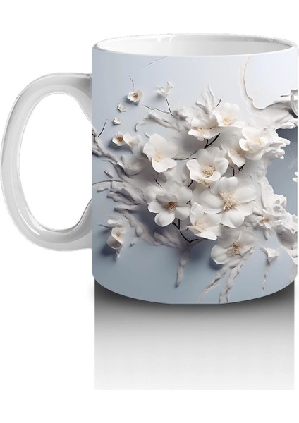 Beyaz Çiçekli Fon Üzerinde Geyik – Baskılı Kahve Kupası fiyatları