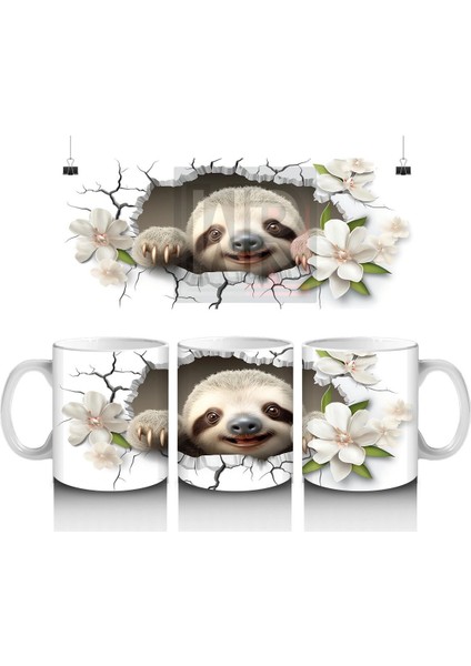 Çatlak Duvar Arasında Gülümseyen Tembel Hayvan – Baskılı Kahve Kupası