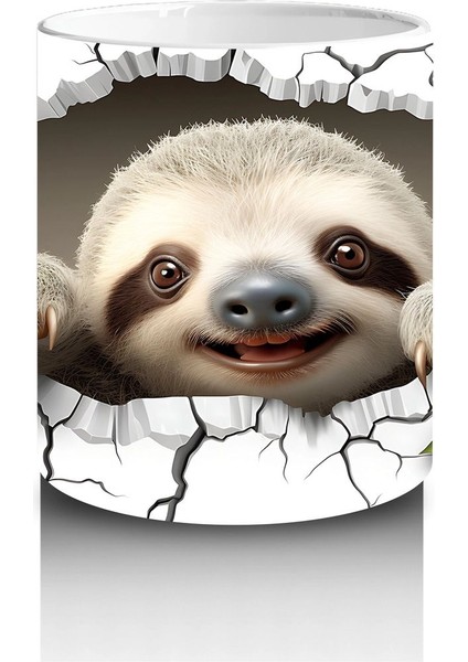 Çatlak Duvar Arasında Gülümseyen Tembel Hayvan – Baskılı Kahve Kupası modelleri
