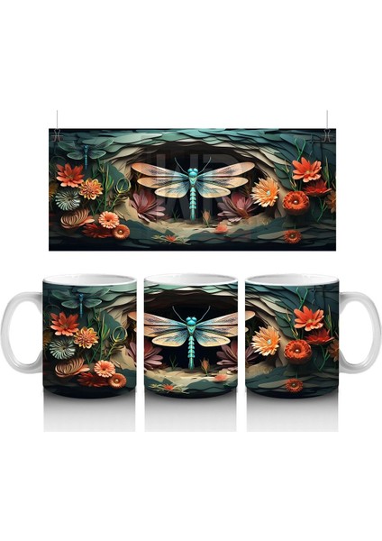 Turuncu Çiçekler Arasında Parlayan Yusufçuk – Baskılı Kupa Bardak