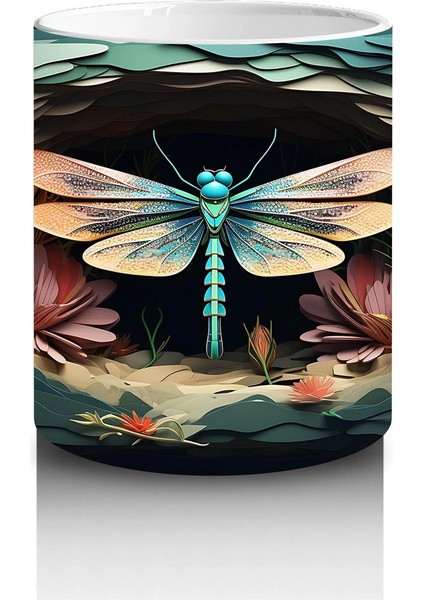 Turuncu Çiçekler Arasında Parlayan Yusufçuk – Baskılı Kupa Bardak modelleri